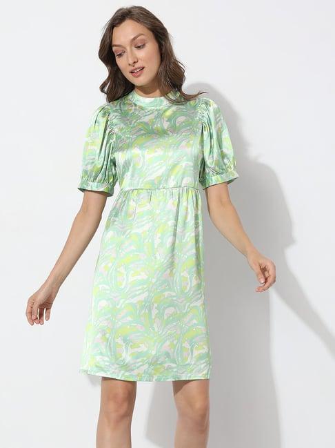 vero moda green printed a line dress