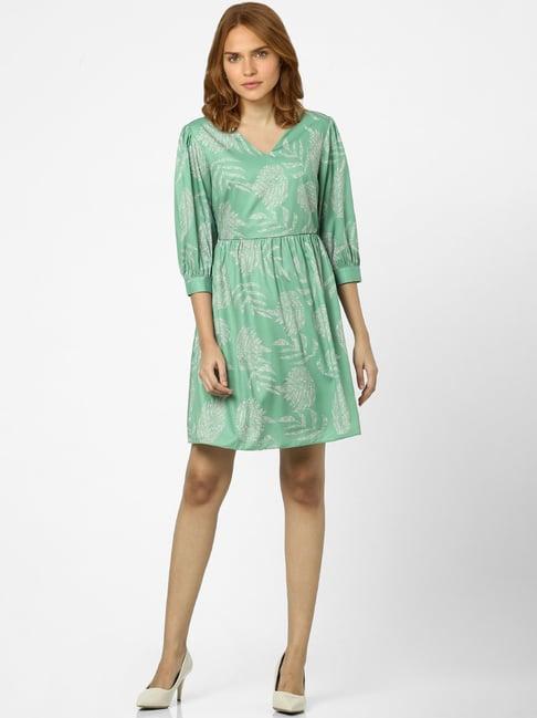 vero moda green printed above knee skater dress