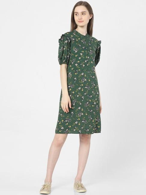 vero moda green printed casual dress