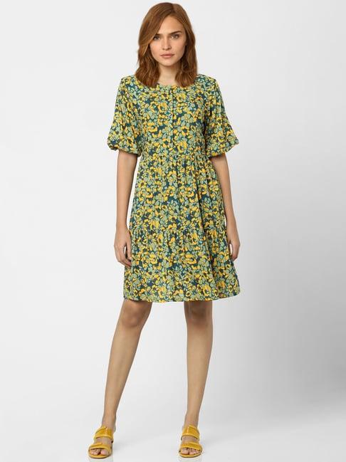 vero moda green printed midi skater dress