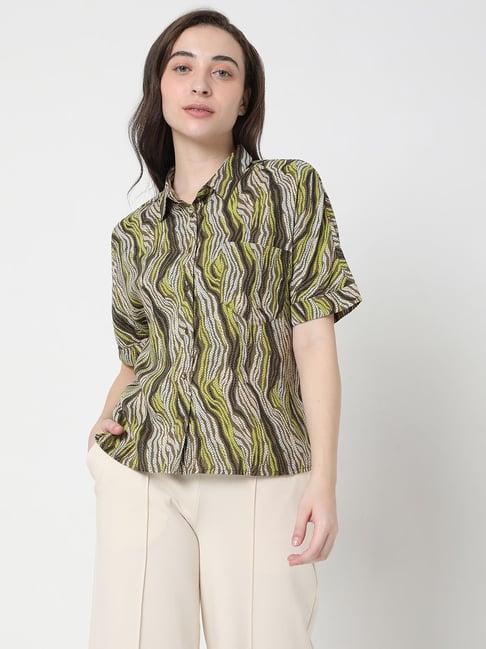 vero moda green printed shirt