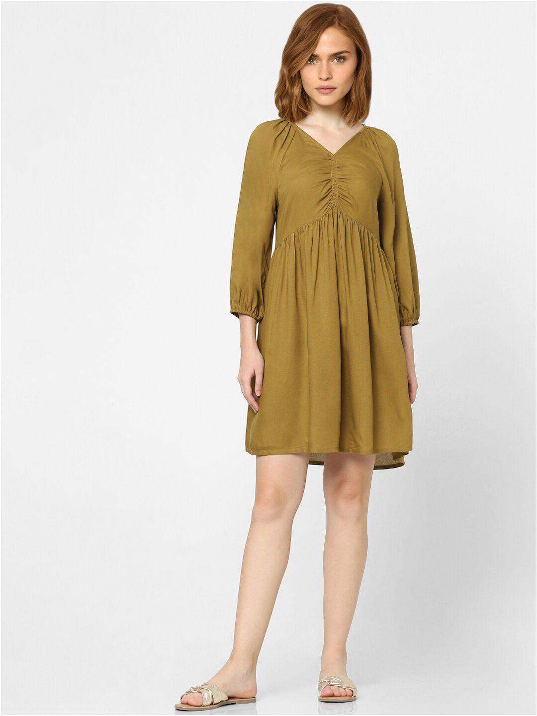 vero moda green ruched fit & flare  dress