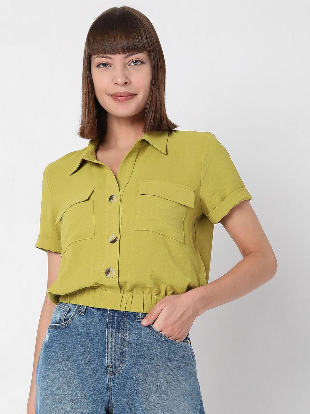 vero moda green shirt style crop top