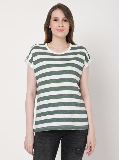 vero moda green striped t-shirt