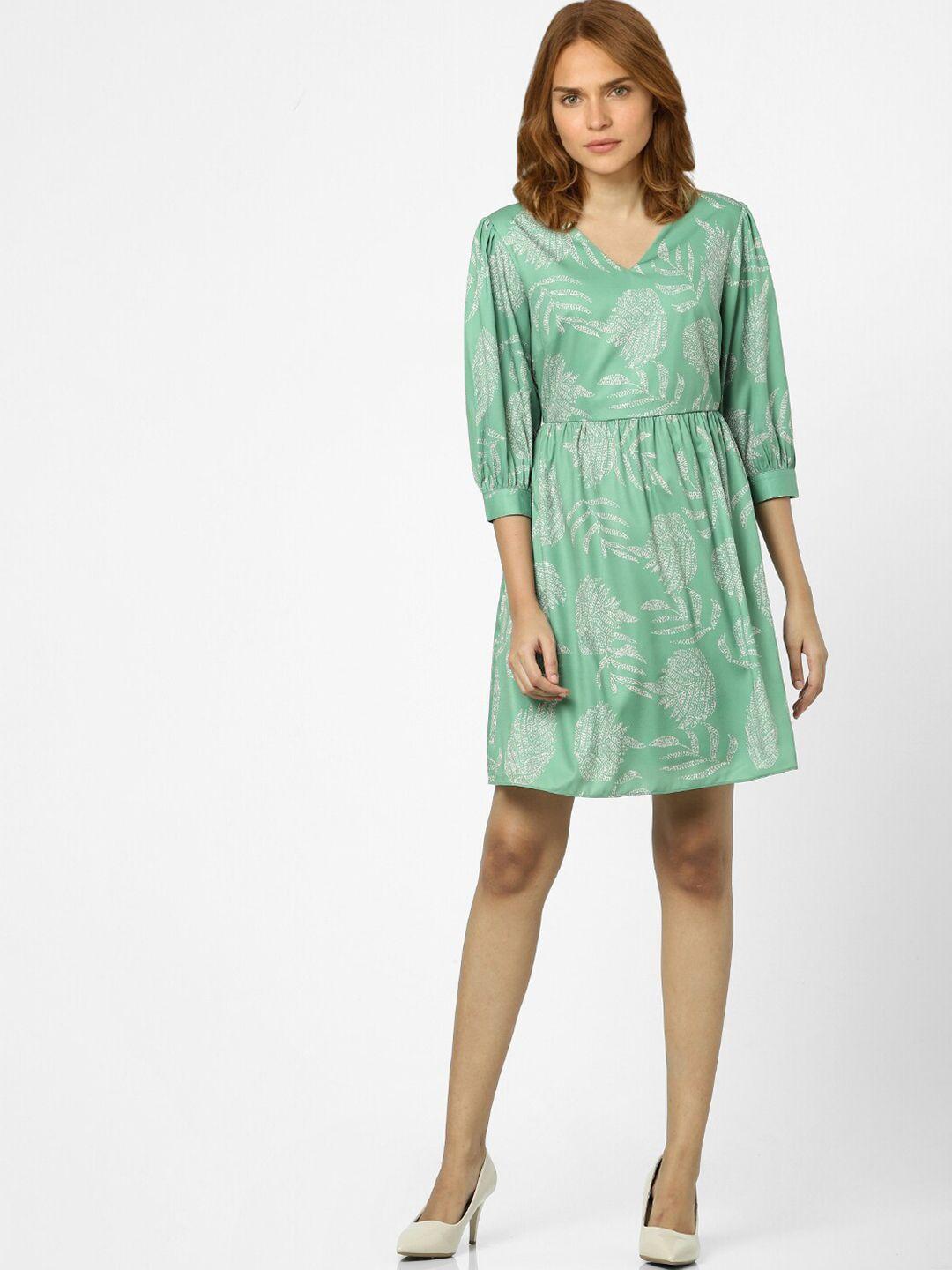 vero moda green tropical print fit & flare dress