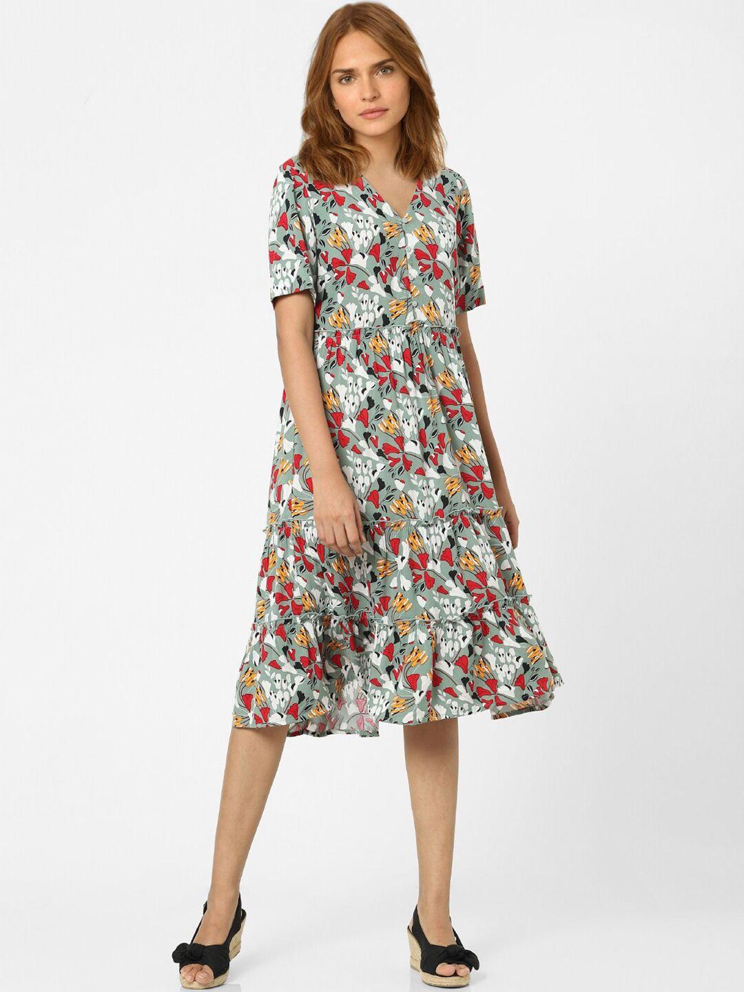 vero moda grey & multicoloured floral layered fit and flare dress