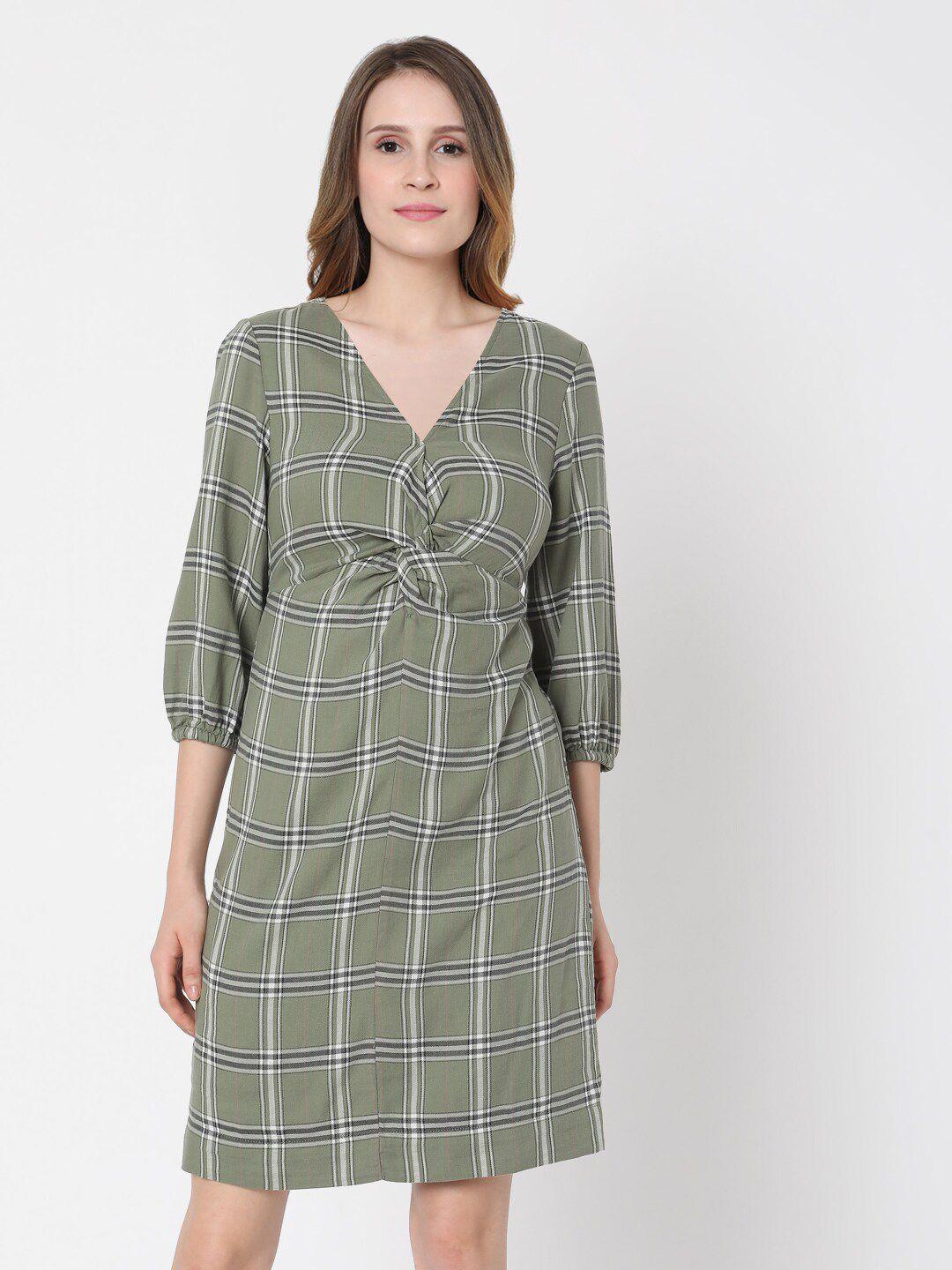 vero moda grey checked empire dress