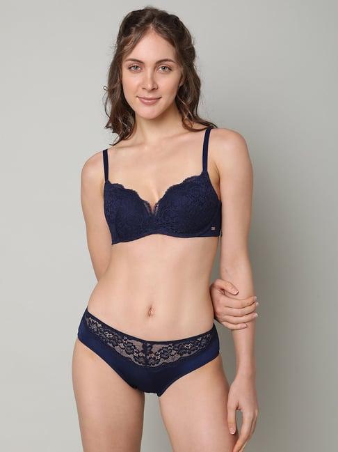 vero moda intimates navy lace medium coverage push-up bra