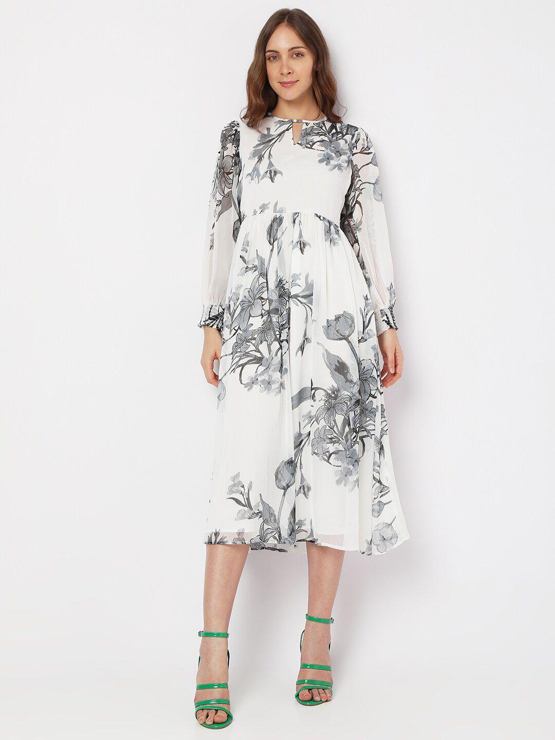 vero moda keyhole neck floral printed fit & flare midi dress