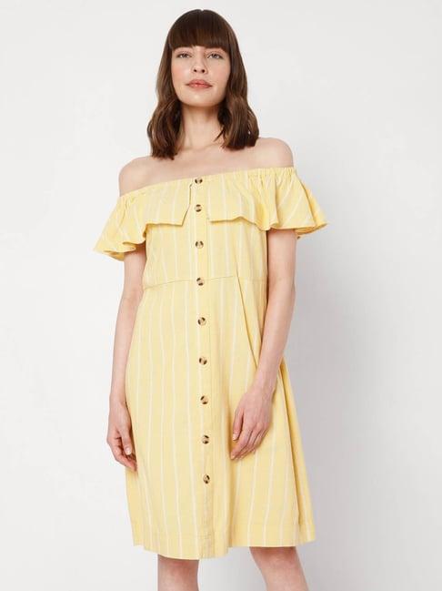 vero moda lemon yellow striped dress