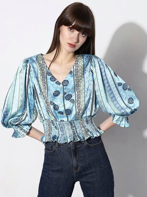 vero moda light blue floral print top