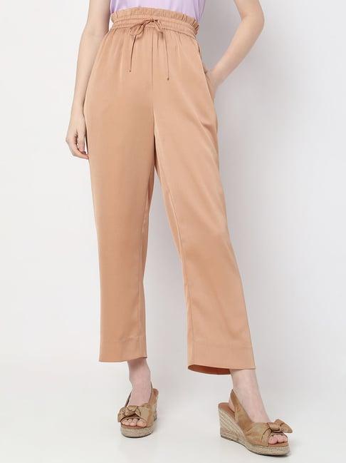 vero moda light brown straight fit high rise pants