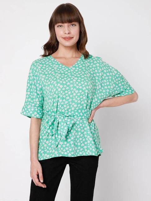 vero moda light green floral print v neck top