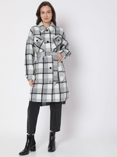 vero moda light grey checks coat