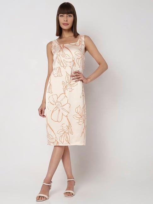 vero moda light peach printed shift dress