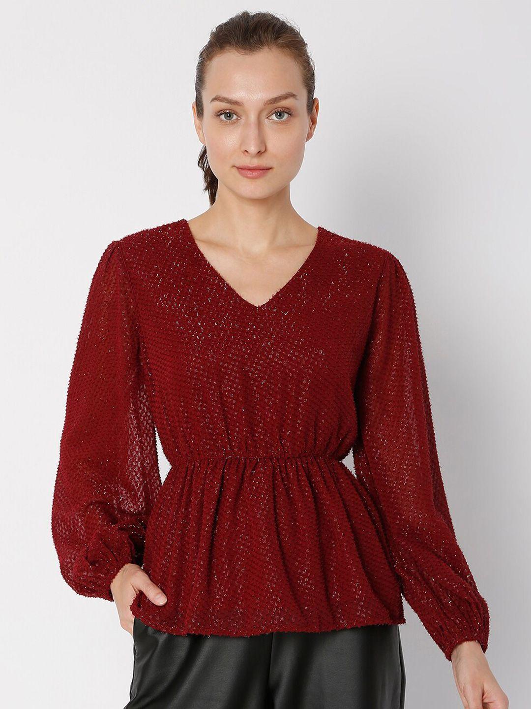 vero moda maroon cinched waist top