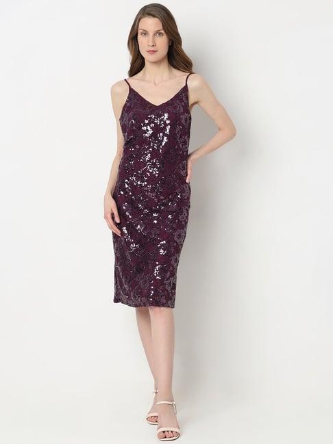 vero moda maroon embellished a line dress