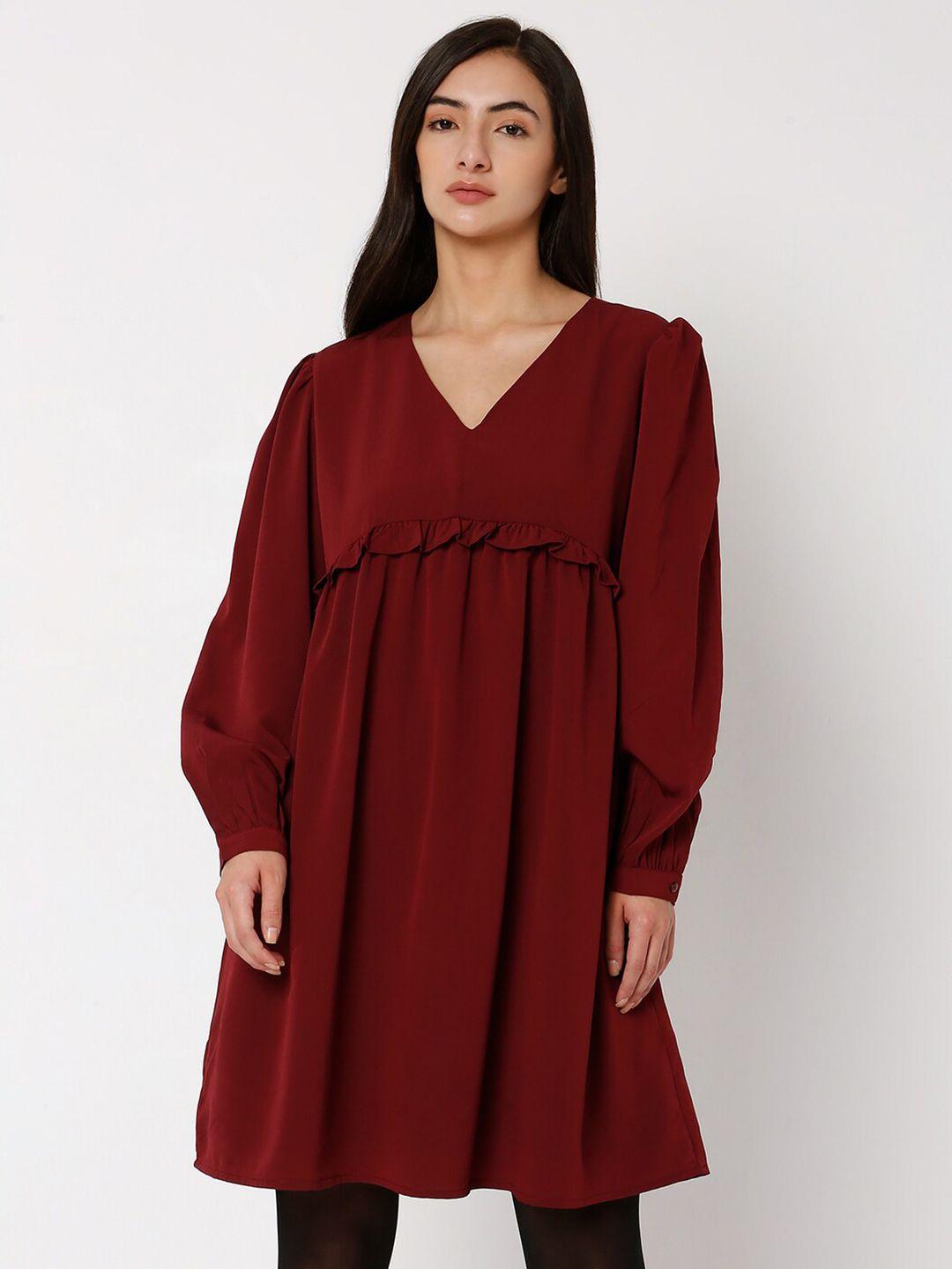 vero moda maroon empire dress