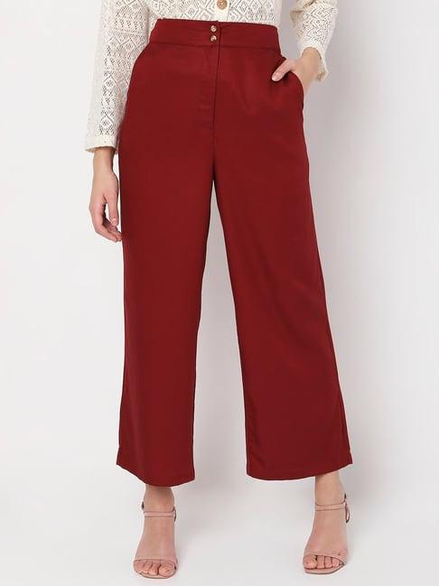 vero moda maroon straight fit high rise trousers