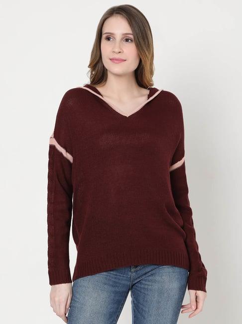 vero moda maroon textured sweater