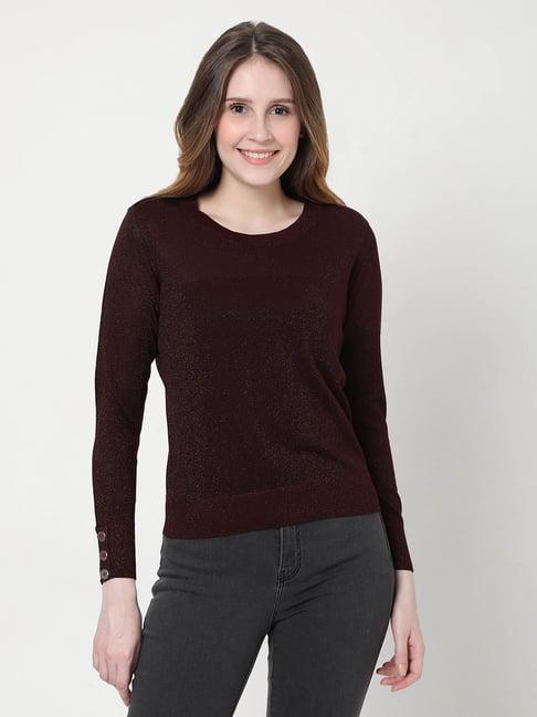 vero moda maroon textured sweater