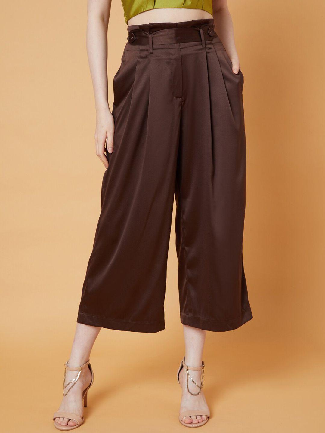 vero moda marquee collection women brown high-rise pleated culottes trousers