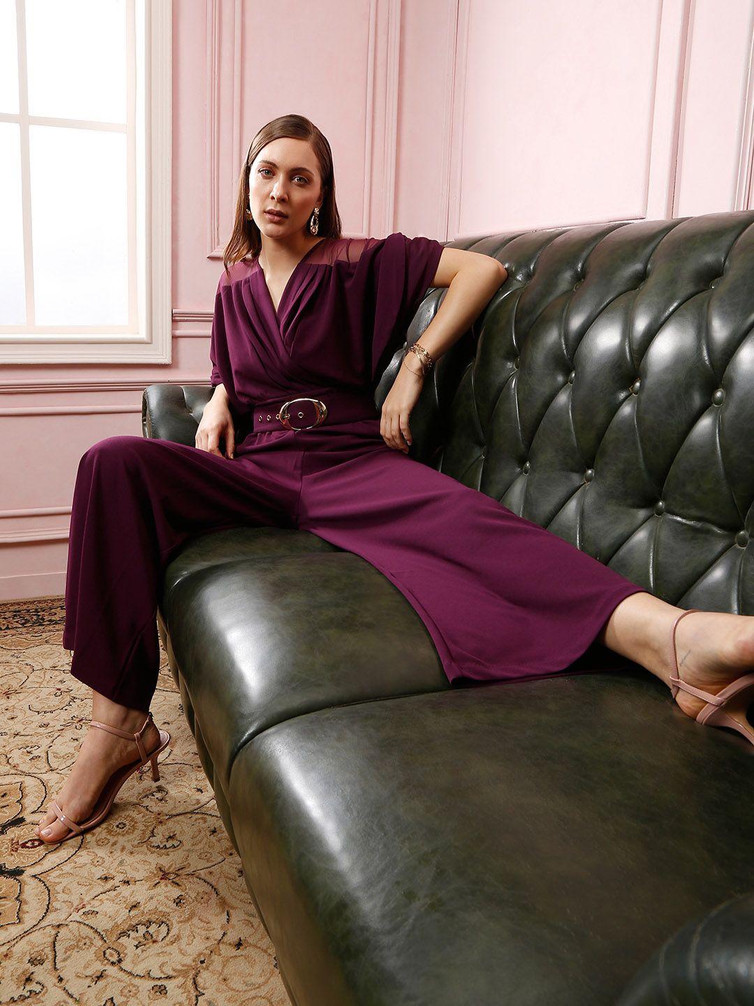 vero moda marquee collection women purple belted jumpsuit