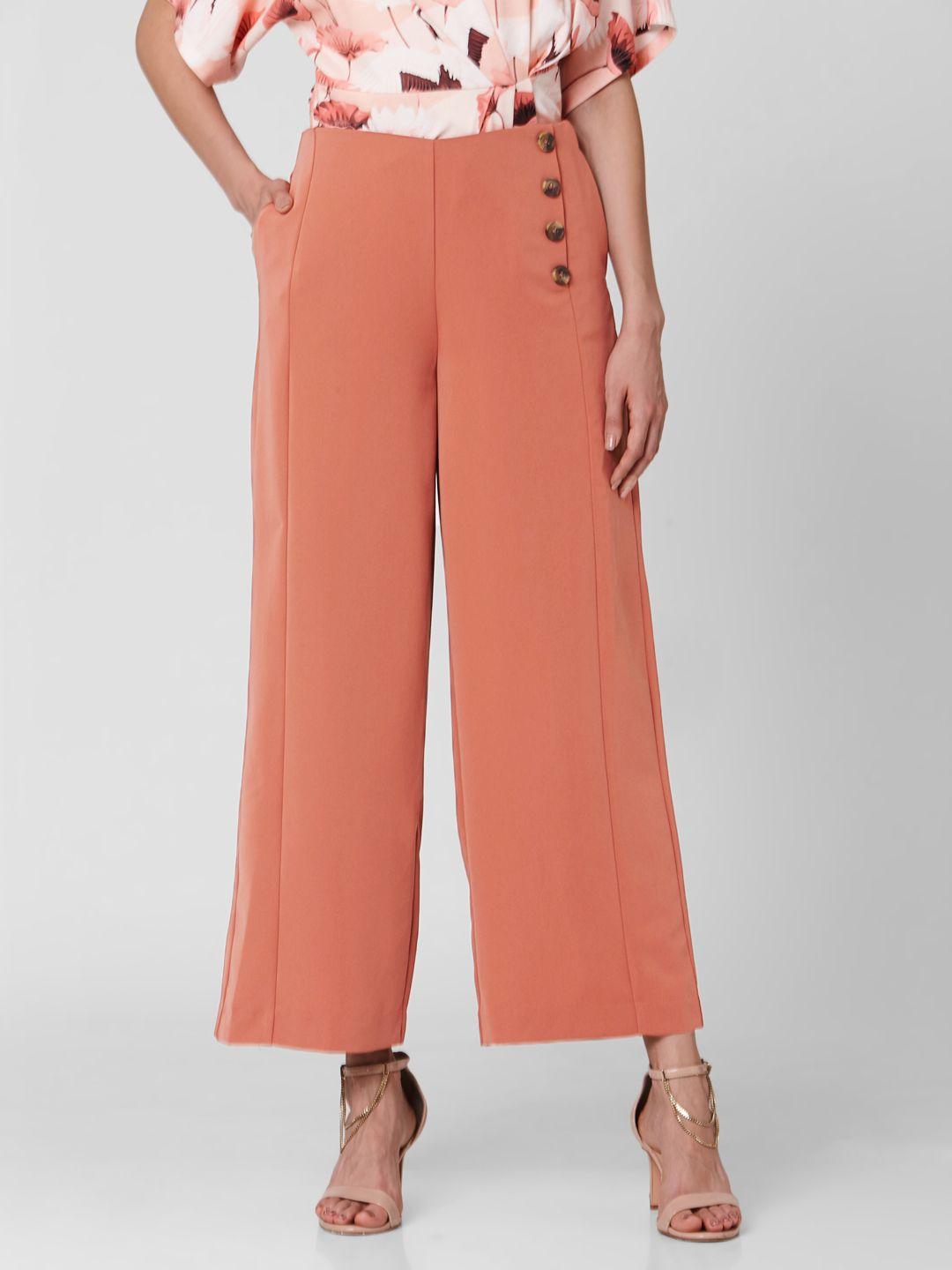 vero moda marquee collection women rust red regular fit solid parallel trousers