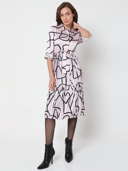 vero moda mauve printed midi a line dress