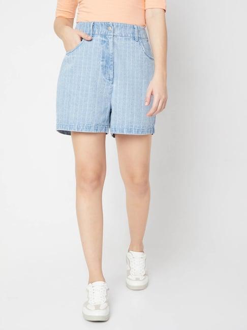 vero moda medium blue striped shorts