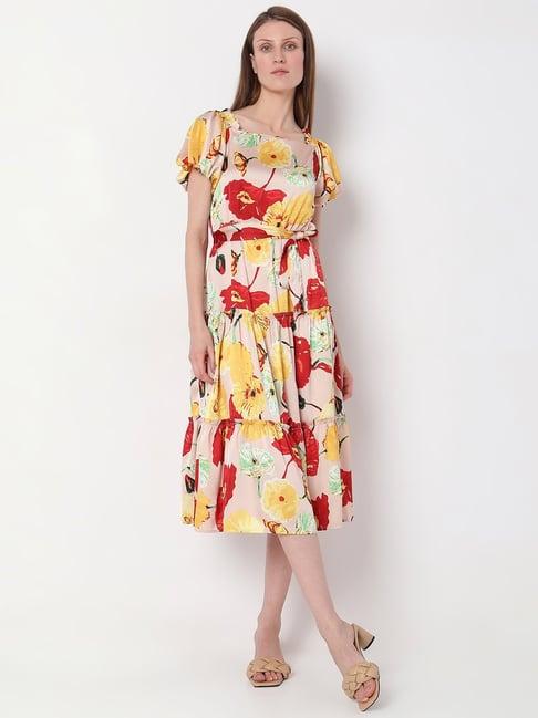 vero moda multicolor floral print midi dress