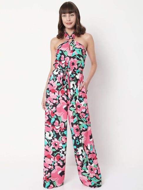 vero moda multicolor printed halter neck jumpsuit