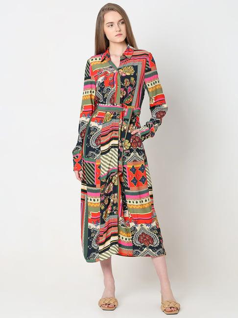 vero moda multicolor printed shirt dress