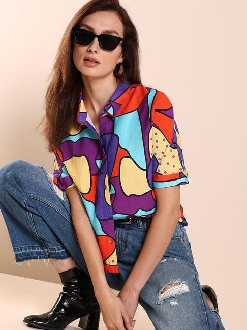 vero moda multicolor viscose printed shirt