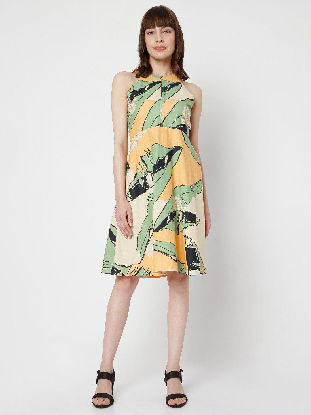 vero moda multicoloured abstract printed a-line dress