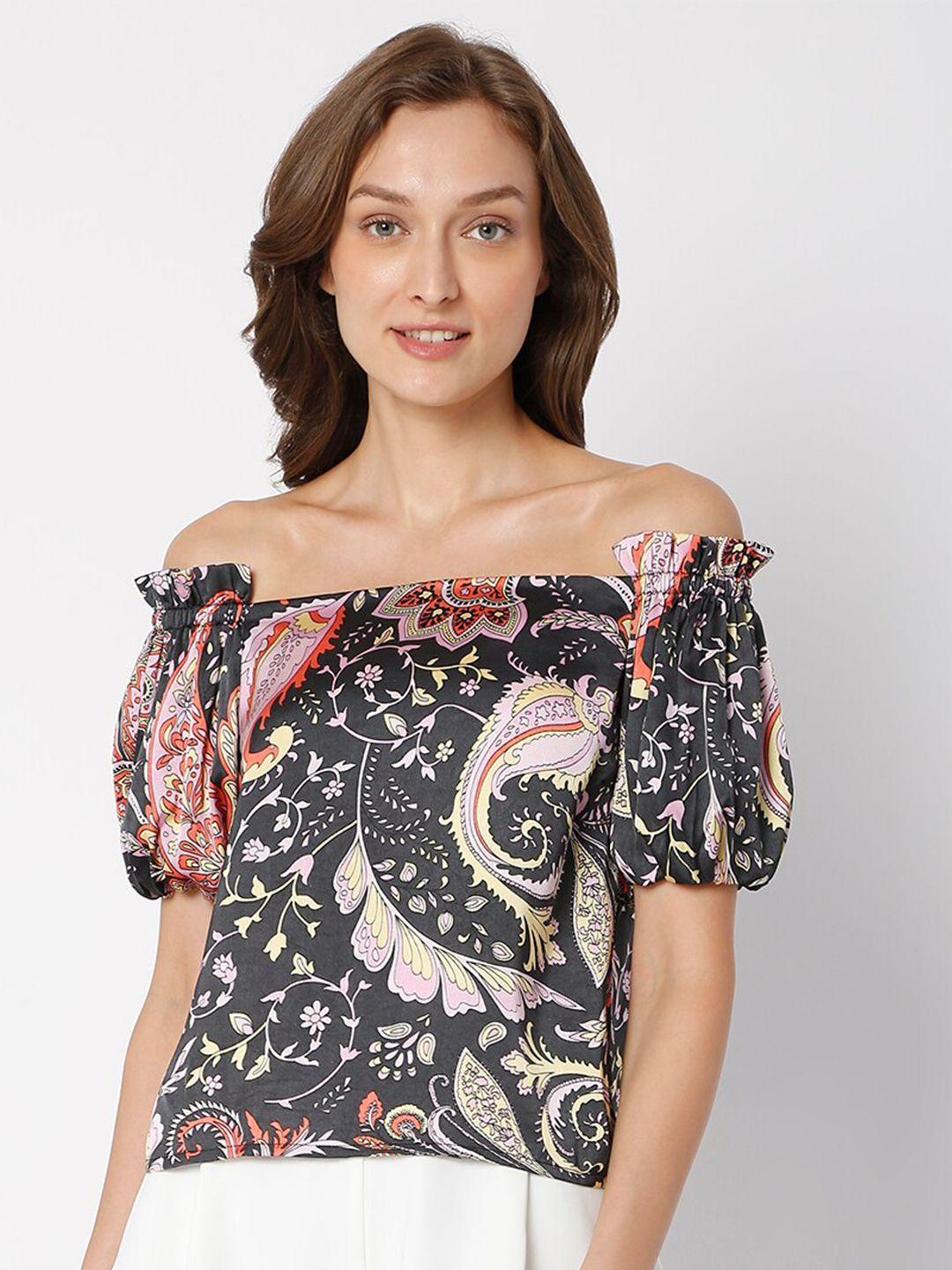 vero moda multicoloured print off-shoulder top