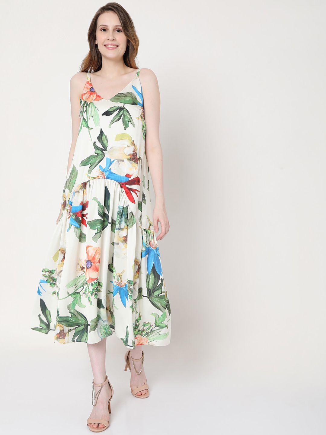 vero moda multicoloured tropical midi dress