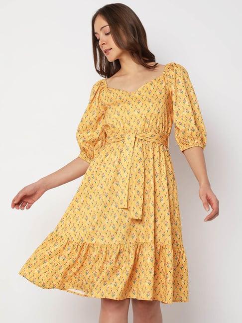 vero moda mustard floral print wrap dress