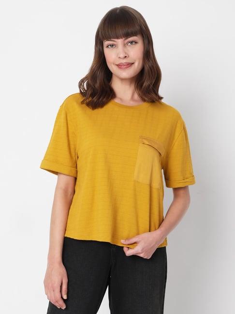 vero moda mustard round neck t-shirt