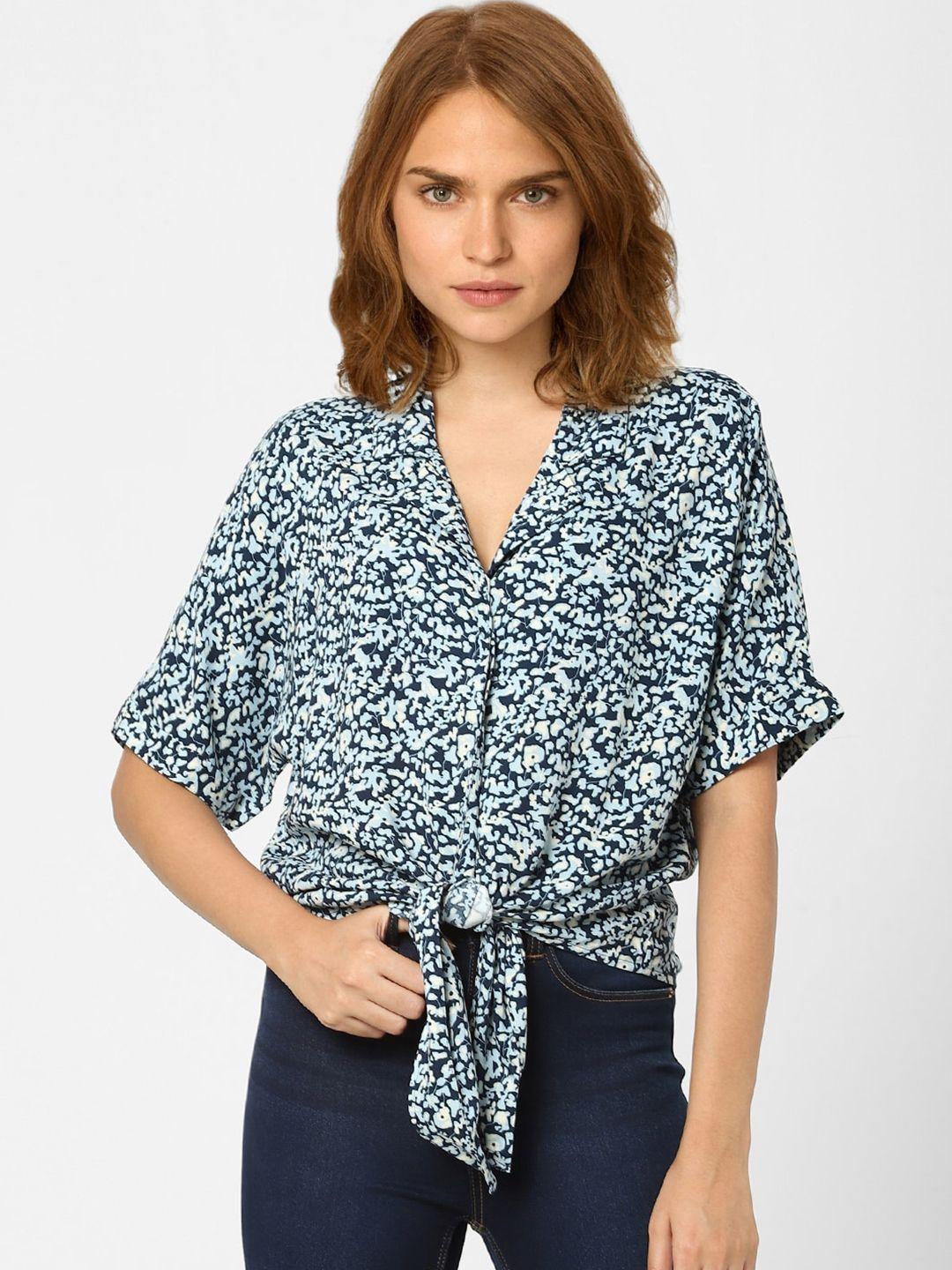 vero moda navy blue floral print shirt style top