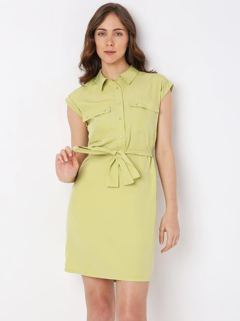 vero moda neon green regular fit wrap dress