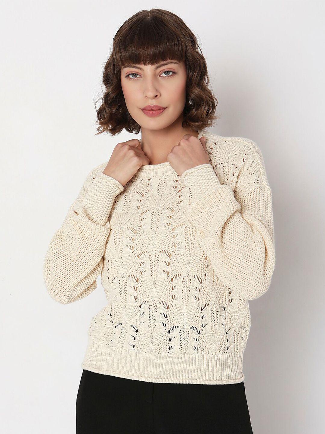 vero moda open knit self design pullover