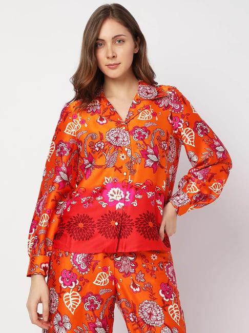 vero moda orange & pink floral print shirt