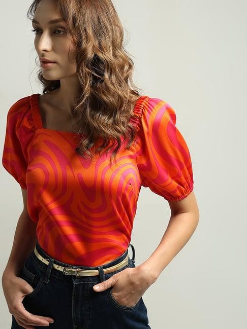 vero moda orange & pink printed top