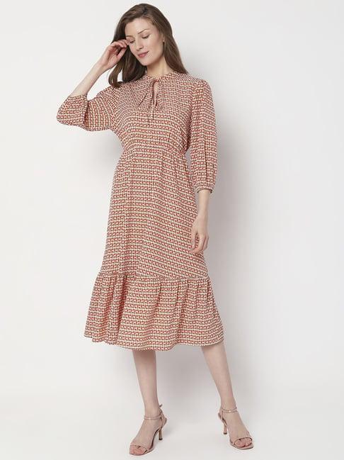 vero moda orange & white printed a-line dress