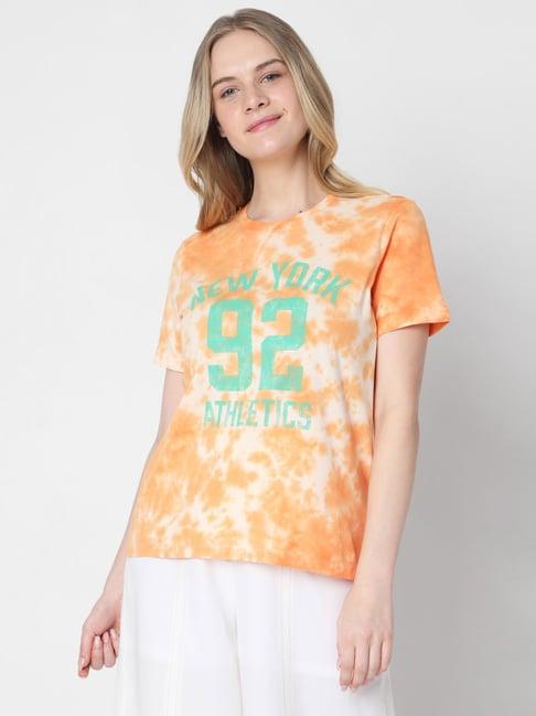 vero moda orange graphic print t-shirt