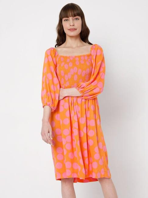 vero moda orange polka dot dress