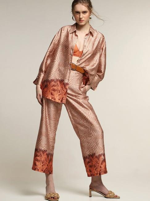 vero moda orange printed high rise pants