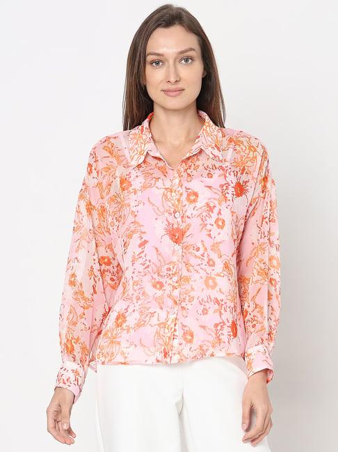 vero moda orange printed shirt