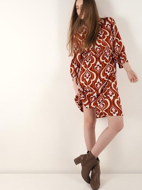 vero moda orange printed wrap dress